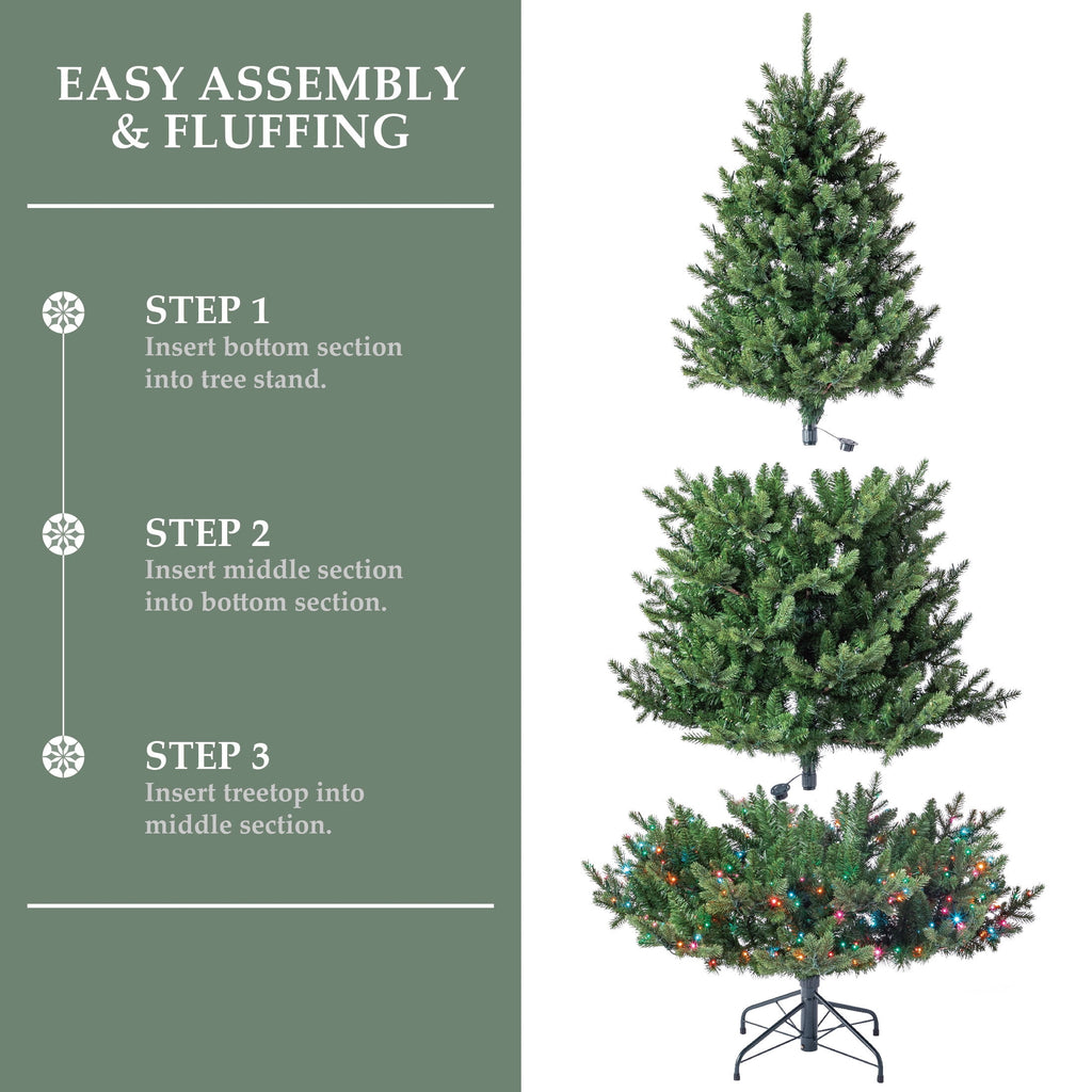 My Texas House 9' Pre-Lit Grand Spruce Green Artificial Christmas Tree with LumaDazzle Color-Changing Twinkle LED Lights, Quick Set, and Stand