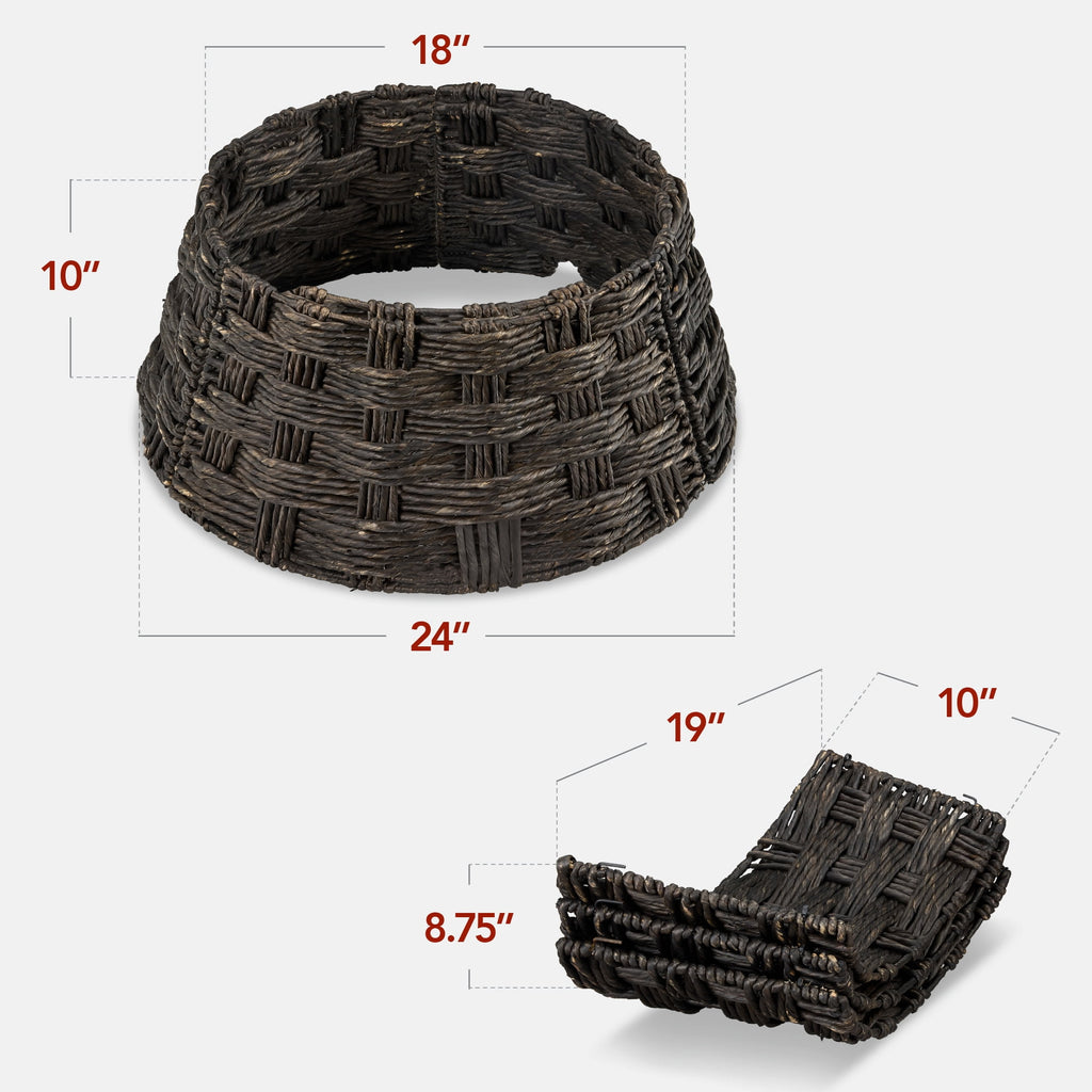 Best Choice Products 24in Basket Woven Hyacinth Christmas Tree Collar, Skirt Accessory w/ Cord Cut-Out- Espresso
