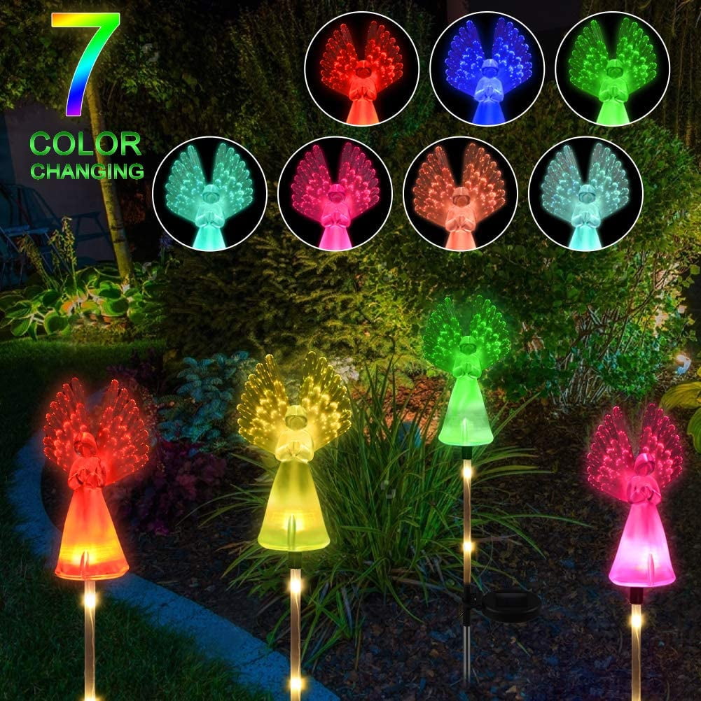 QiShi Solar Garden Lights Tree Outdoor Multi-Color Changing LED Stake Lights Flower for Garden, Patio, Yard and Decoration Solar Flickering Tree Lights (Tree,2 Pack)