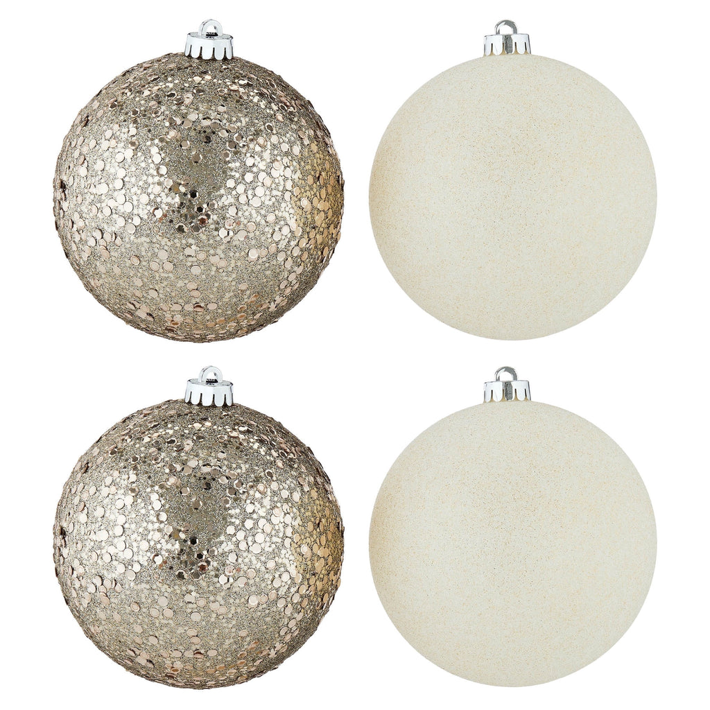 4-Count Champagne and Cream Ball Shatterproof Christmas Ornaments, 6", by Holiday Time
