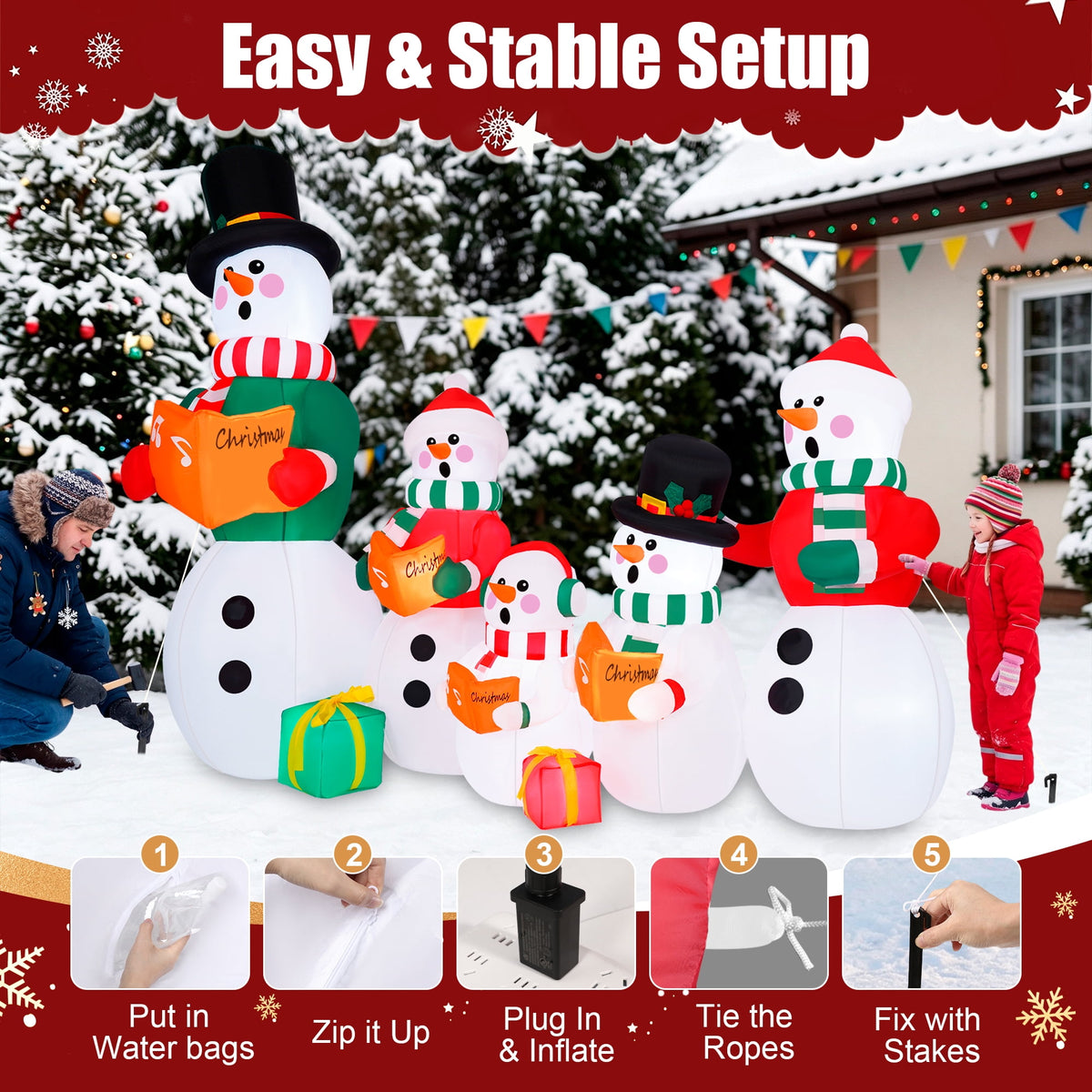 Firstness 6.5Ft High Christmas Inflatable Snowman Family with LED Lights Christmas Outdoor Decoration