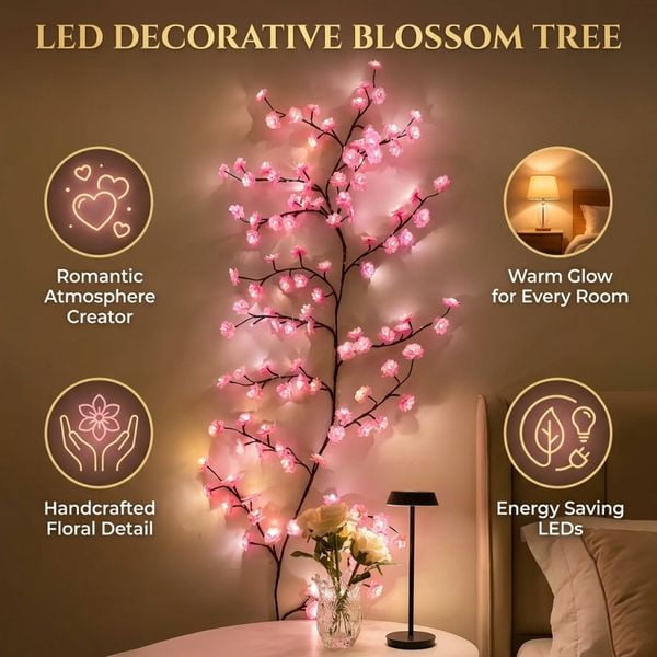 48LED/3.94FT Cherry Blossom Vine Lights with Remote Control, 8 Lighting Modes for Bedroom Wall and Indoor Decor