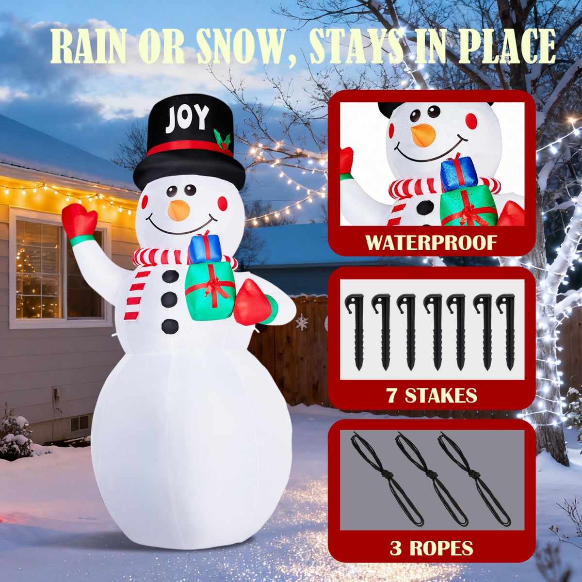 Tcbosik 12 FT Giant Christmas Inflatables Snowman Outdoor Yard Decorations, Blow up Snow Man with Black Hat, Built-in LED Light, Winter Outside Decor for Holiday Party Patio Garden Lawn