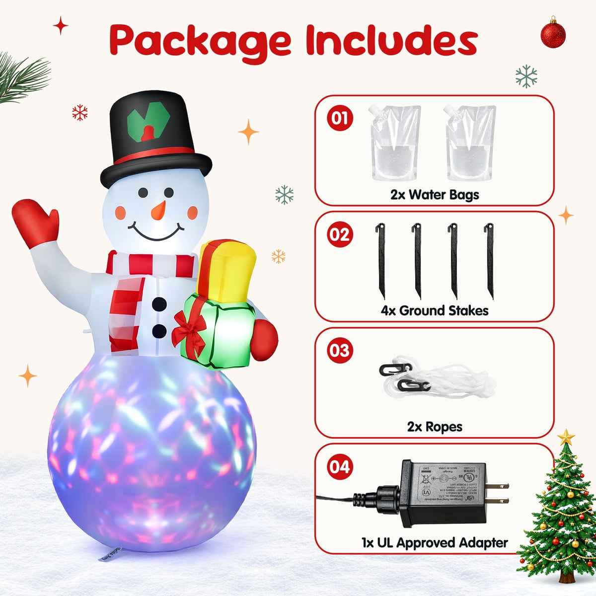 5ft Christmas Inflatables Snowman Outdoor Yard Decor with Rotating LED Lights Christmas Blow Up Decoration Garden