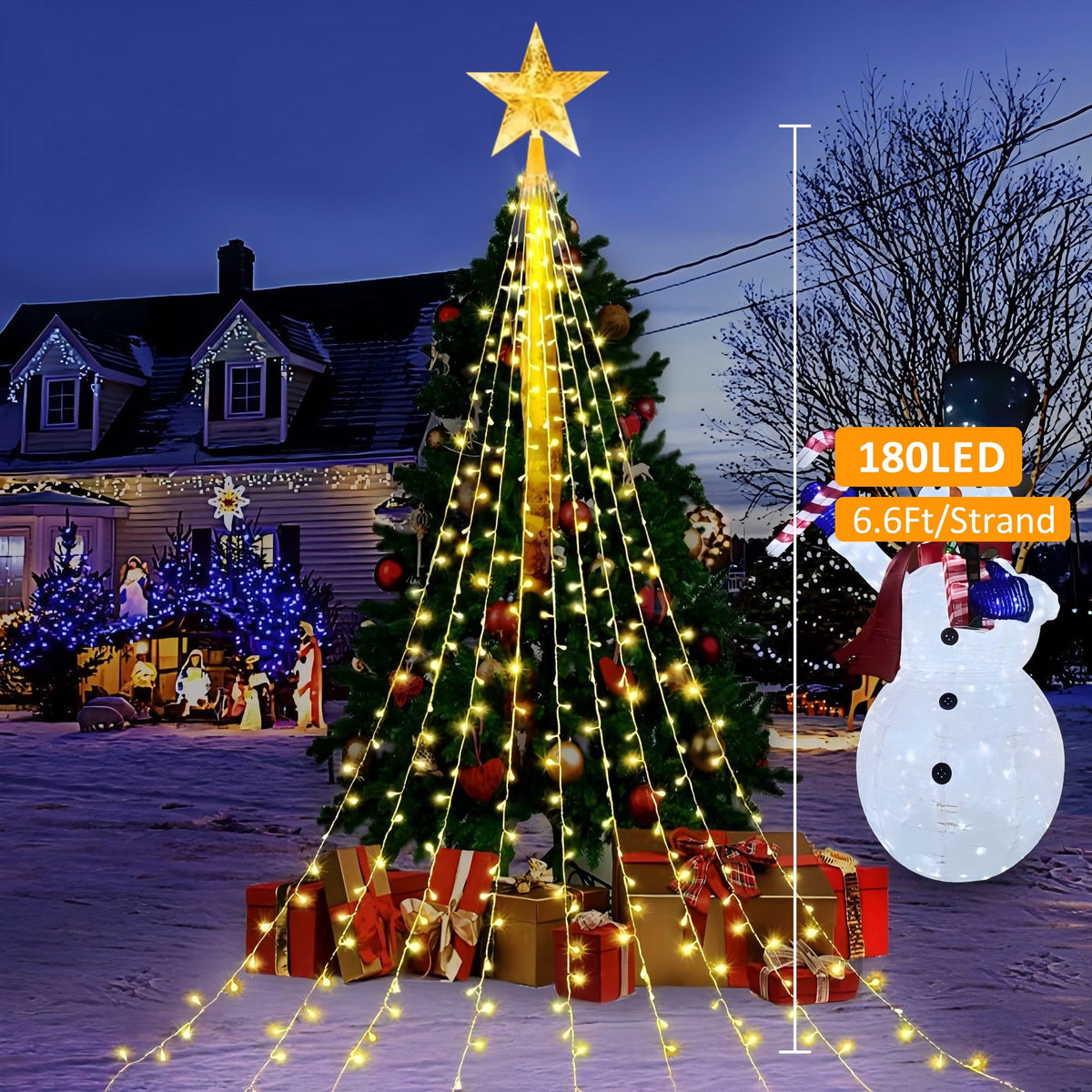 AVOXEZOR Christmas String Lights for Tree, 180 LEDs Christmas Tree Lights with 8 Modes Timer, Waterproof Fairy Lights for Christmas Tree Wall Indoor Outdoor Decor, Multicolor