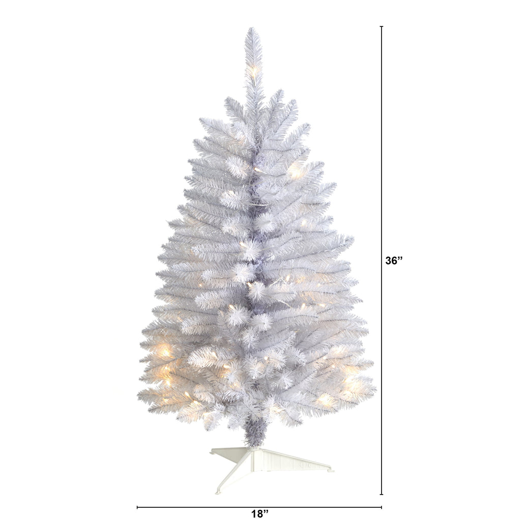 Nearly Natural 3' White Slim Artificial Christmas Tree Prelit 50 Warm White LED Lights
