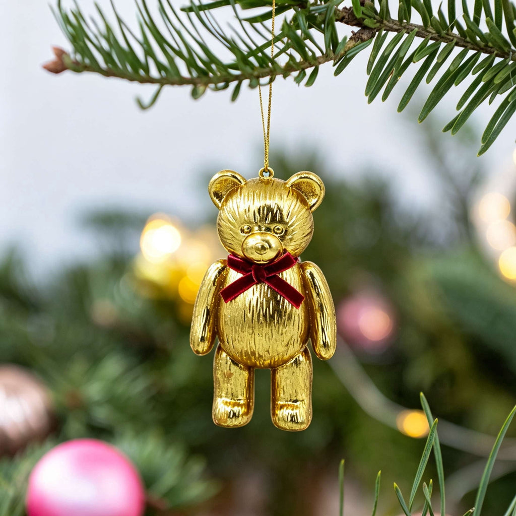 Gold Bear with Bow Christmas Ornament, 5.3", by Holiday Time