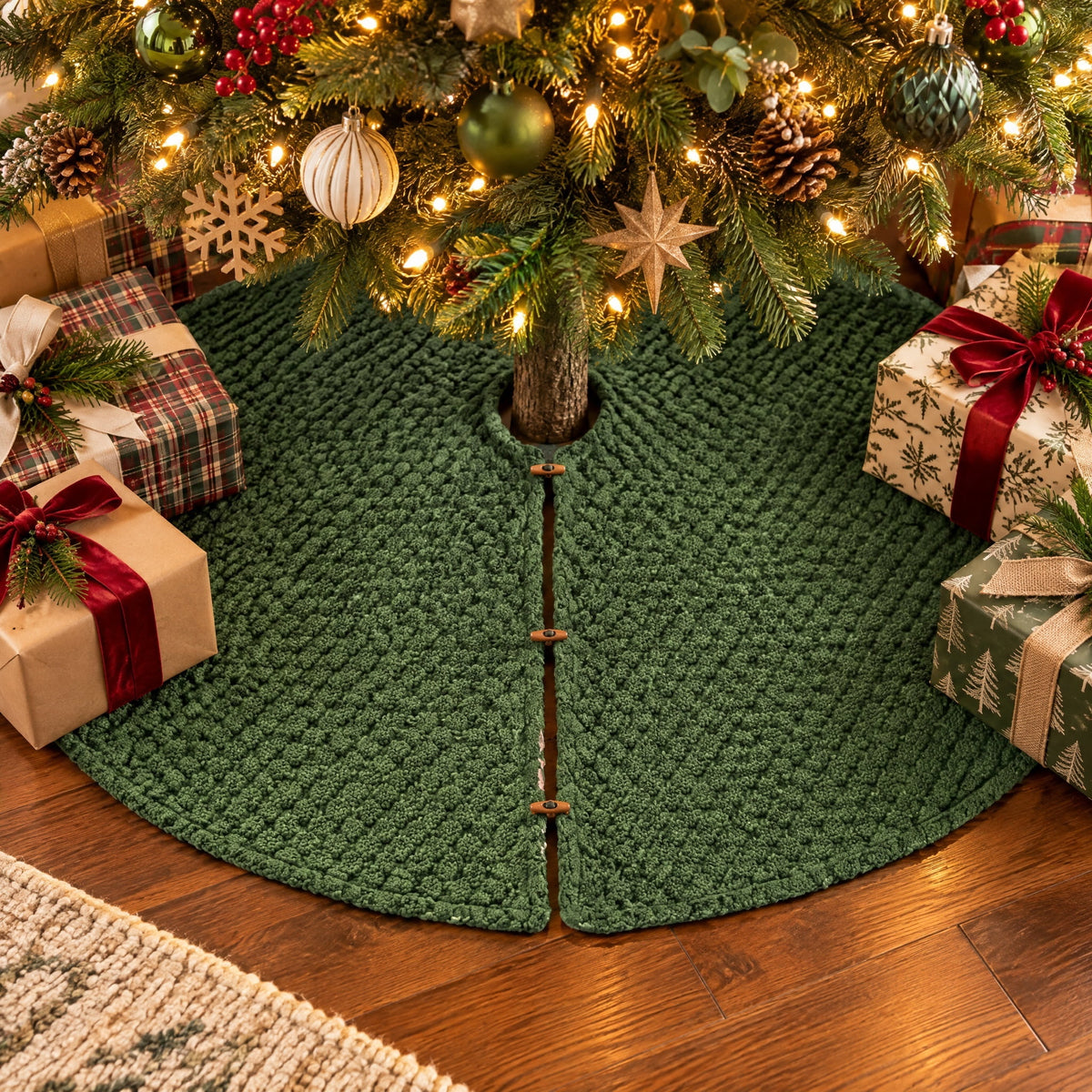 My Texas House Ralph Textured Knit Christmas Tree Skirt, Green, 52"