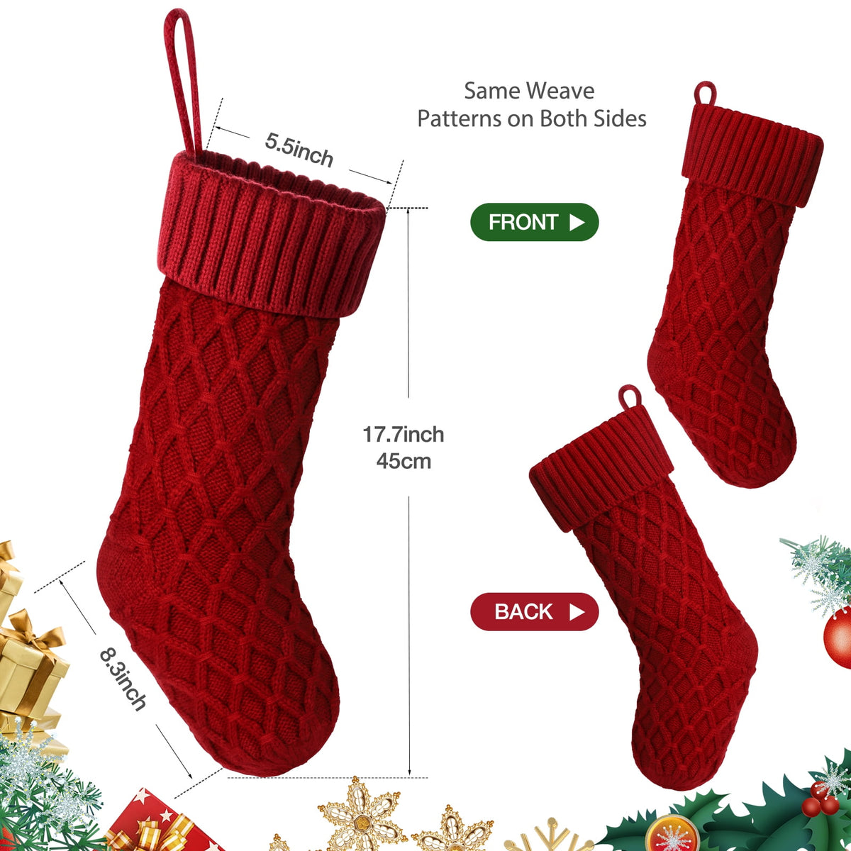 Ayieyill 6pcs Christmas Stockings Large Knitted Xmas Stockings 18 Inches Fireplace Hanging Stockings for Family Holiday Christmas Decoration