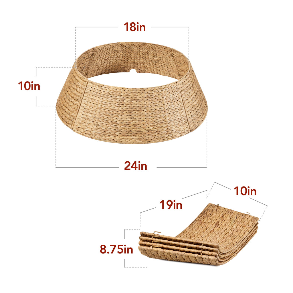 Best Choice Products 24in Woven Hyacinth Christmas Tree Collar, Tree Skirt Accessory w/ Cord Cut-Out - Chestnut