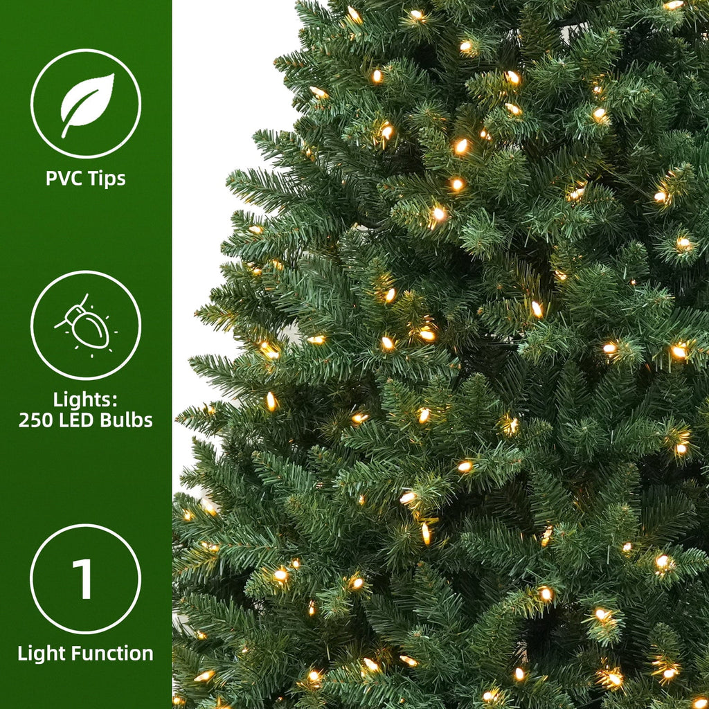 VIVATREES 7.5FT Premium Christmas Tree Pre-Lit Artificial Xmas with 550 Multi Color LED Lights, 5582 PVC PE Hinged Branch Tips Metal Base for Holiday Decor