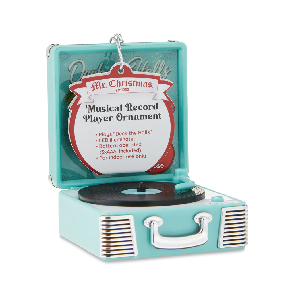 Mr. Christmas 3.8" Retro Vinyl Record Player Ornament, Teal