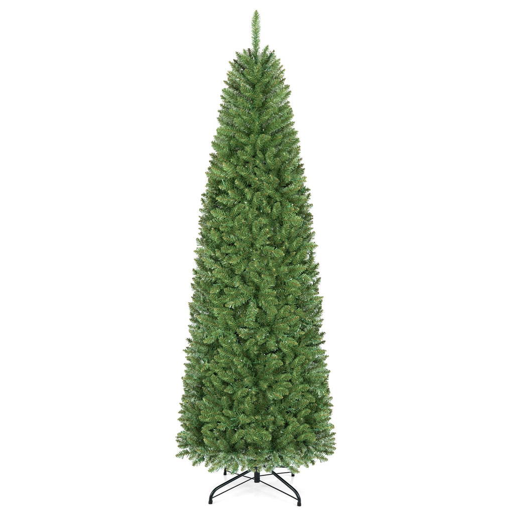 Costway 6Ft Pre-lit Artificial Pencil Christmas Tree Hinged Fir PVC Tree with 250 LED Lights