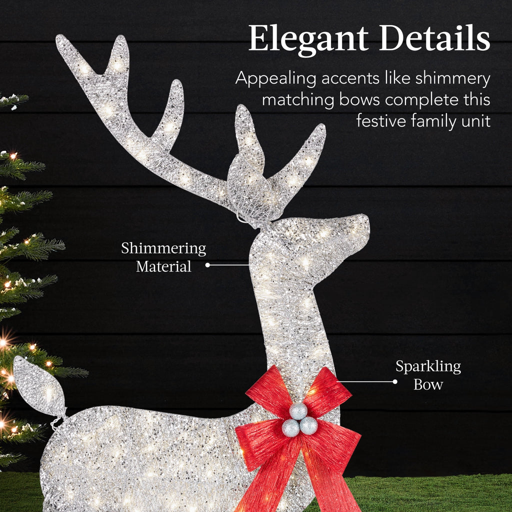 Best Choice Products 3-Piece 2D Deer Family Set, Lighted Christmas Outdoor Decoration w/ 175 Lights, Stakes - Gold