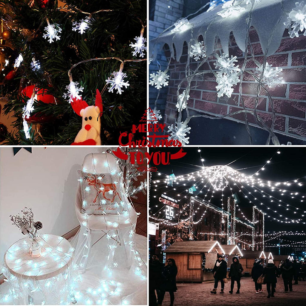 SOMNR Snowflake Christmas Lights 20FT 40 LED, ,Waterproof Fairy Lights for Room Decorations, Outdoor Indoor Patio Decor (Cool White)