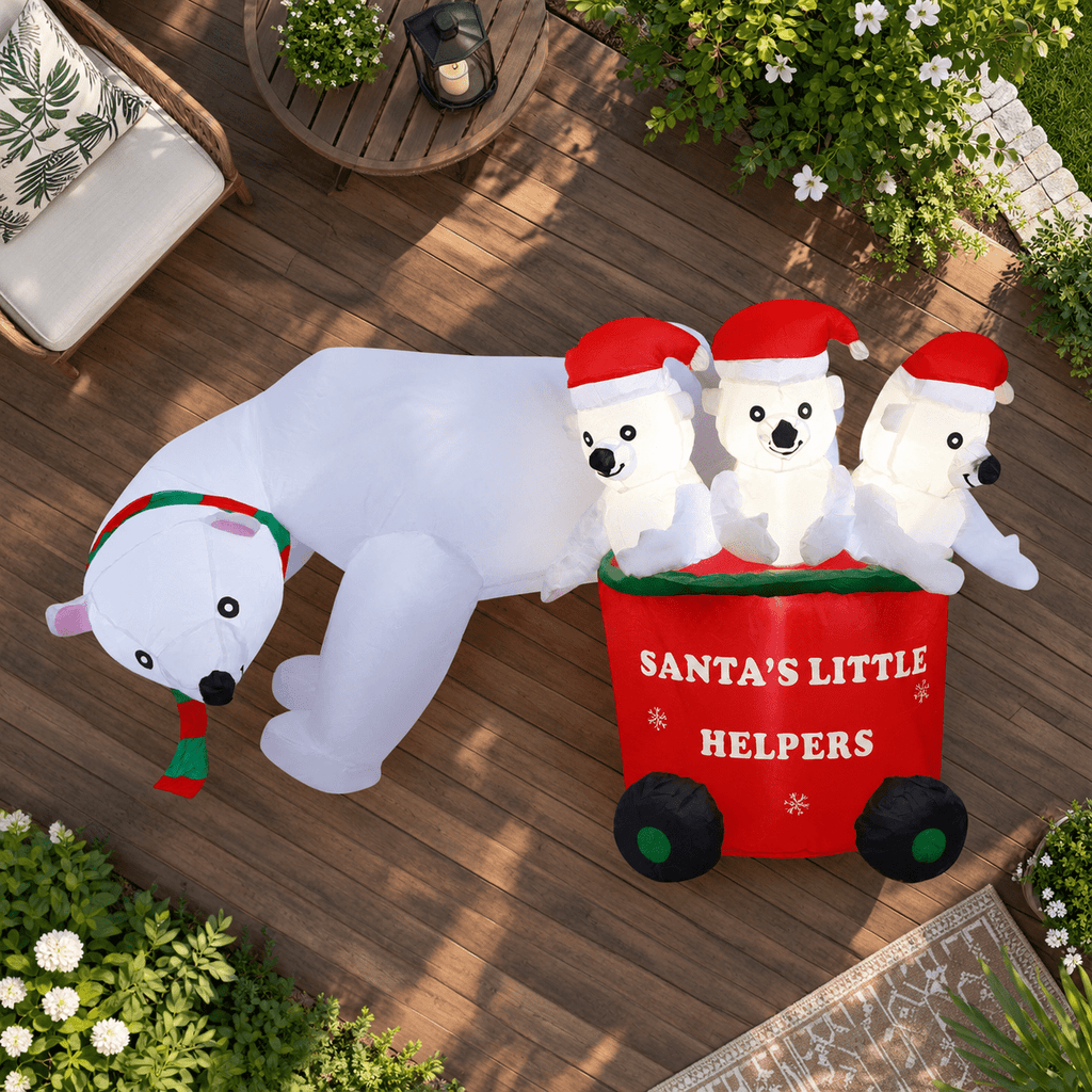 7 Ft Christmas Inflatable Polar Bear with Santa Hat Outdoor Yard Lawn Holiday Decoration