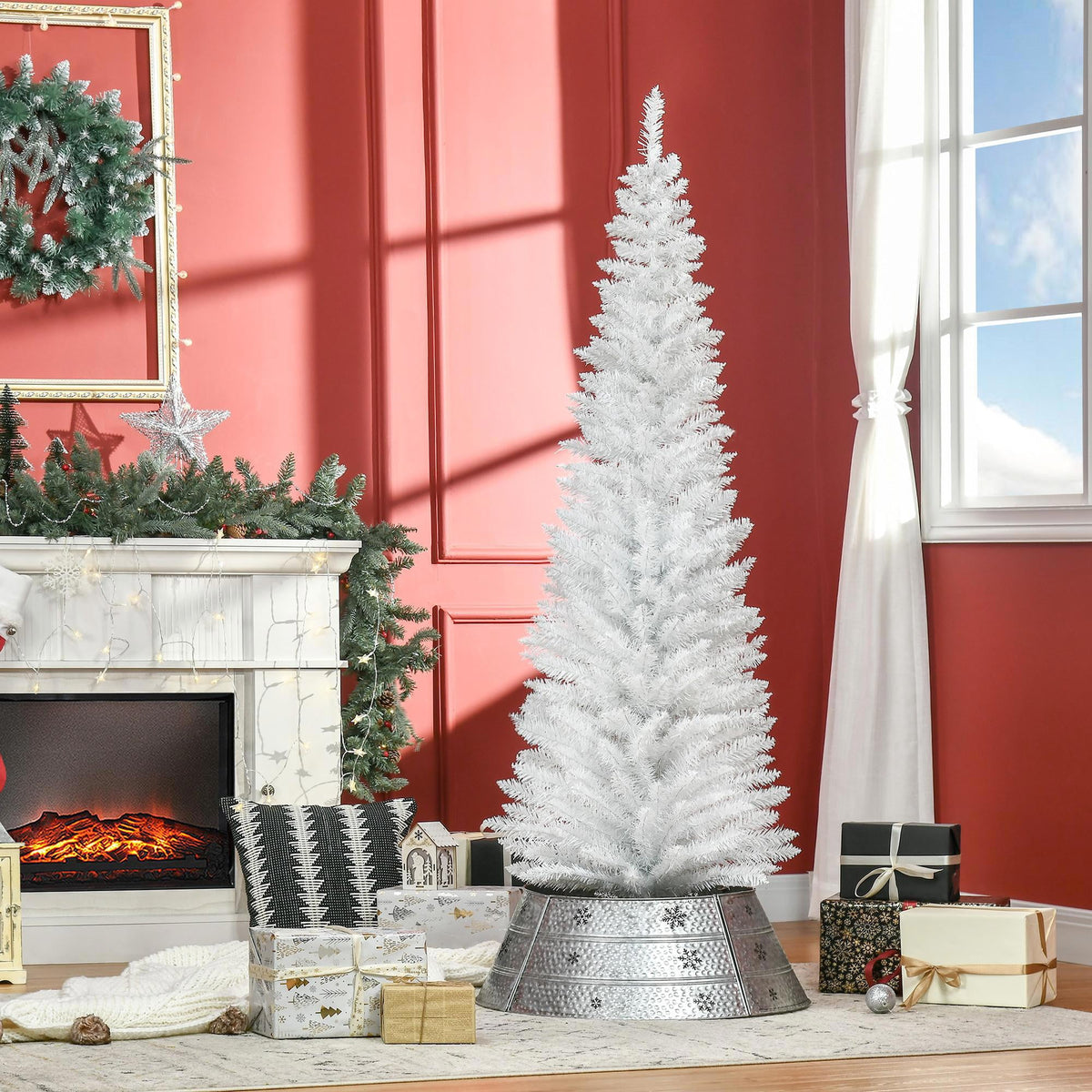 Kadyn Christmas Tree, Xmas Trees,6' Artificial Pencil Christmas Tree with 390 Realistic Branch Tips and Plastic Stand, Silver