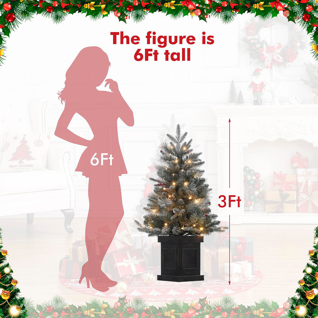 Danolapsi 3ft Pre-Lit Christmas Tree, Artificial Christmas Trees with 78 LED Lights, Snow Flocked Prelit Xmas Tree with Lighting Base, Battery Operated & Timer Function, Christmas Decoration for Home