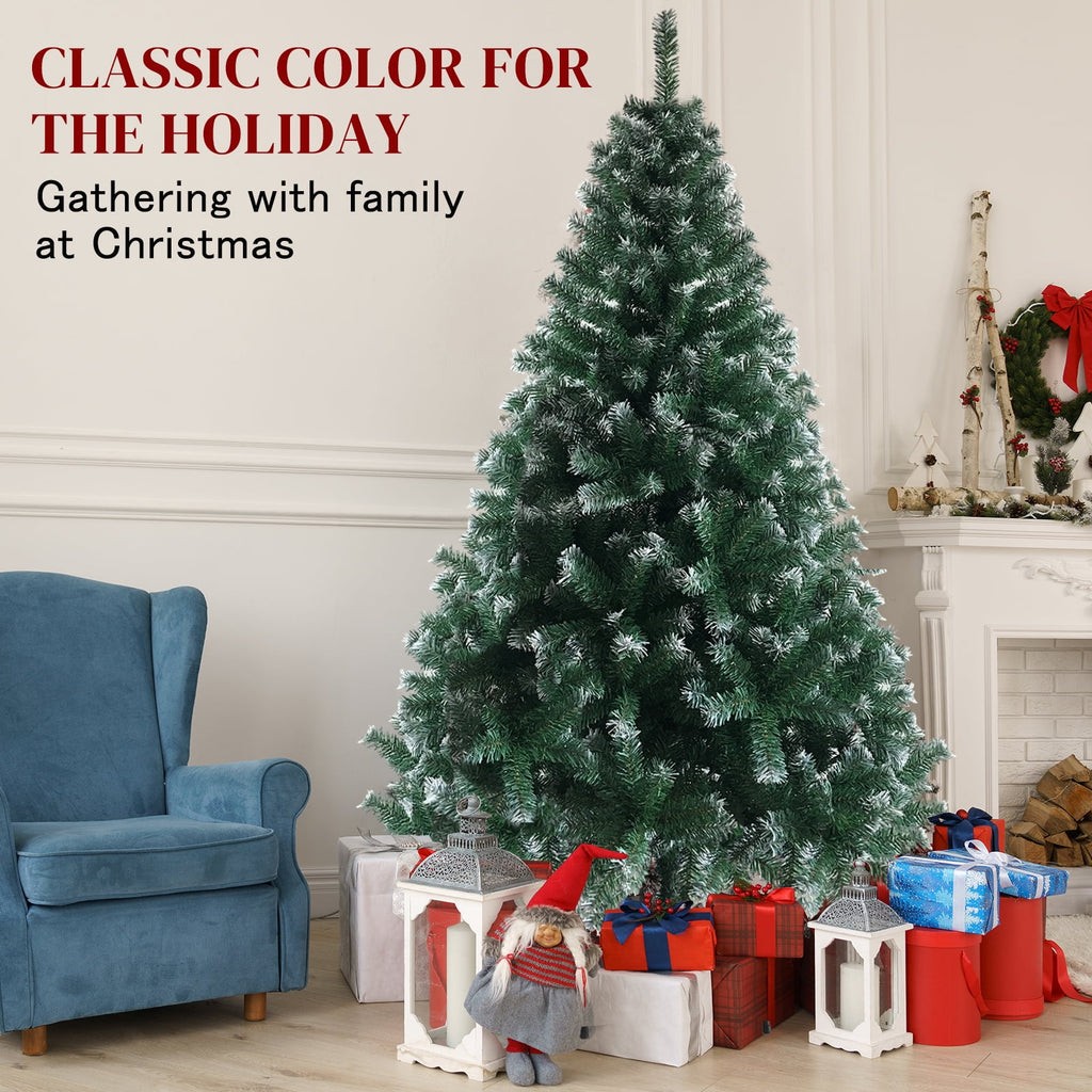 6 FT Artificia Christmas Tree, 812 Branches Light Green & White PVC Tree with Iron Frame Base, Easy Assemble Holiday Decor