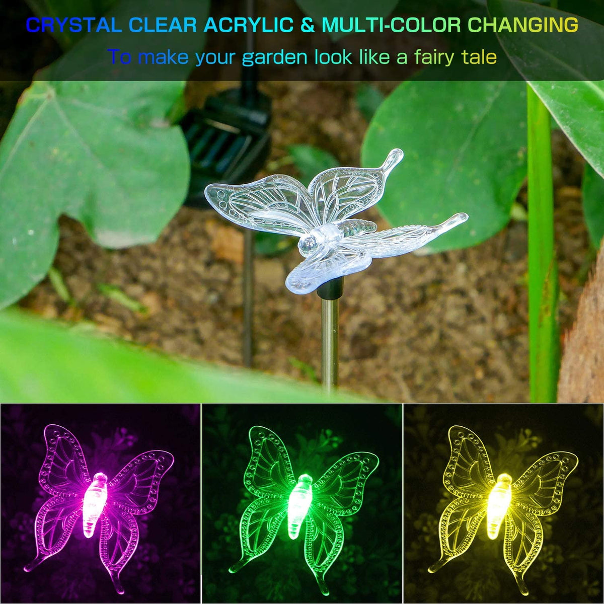 QiShi Solar Garden Lights Tree Outdoor Multi-Color Changing LED Stake Lights Flower for Garden, Patio, Yard and Decoration Solar Flickering Tree Lights (Tree,2 Pack)
