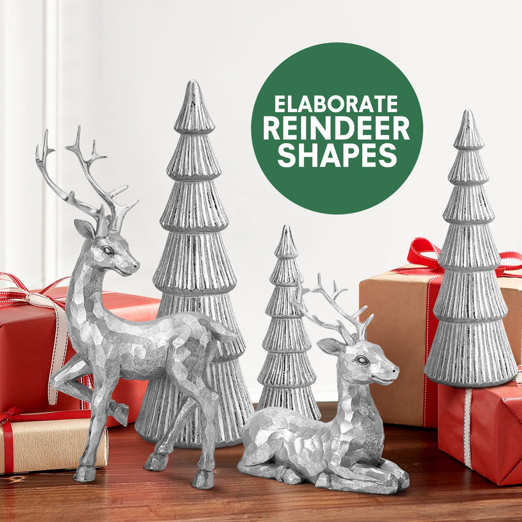 Ayieyill 5PCS Tree and Reindeer Decoration, Christmas Tree Reindeer Figurines, Christmas Decortion Indoor (Rose Gold)