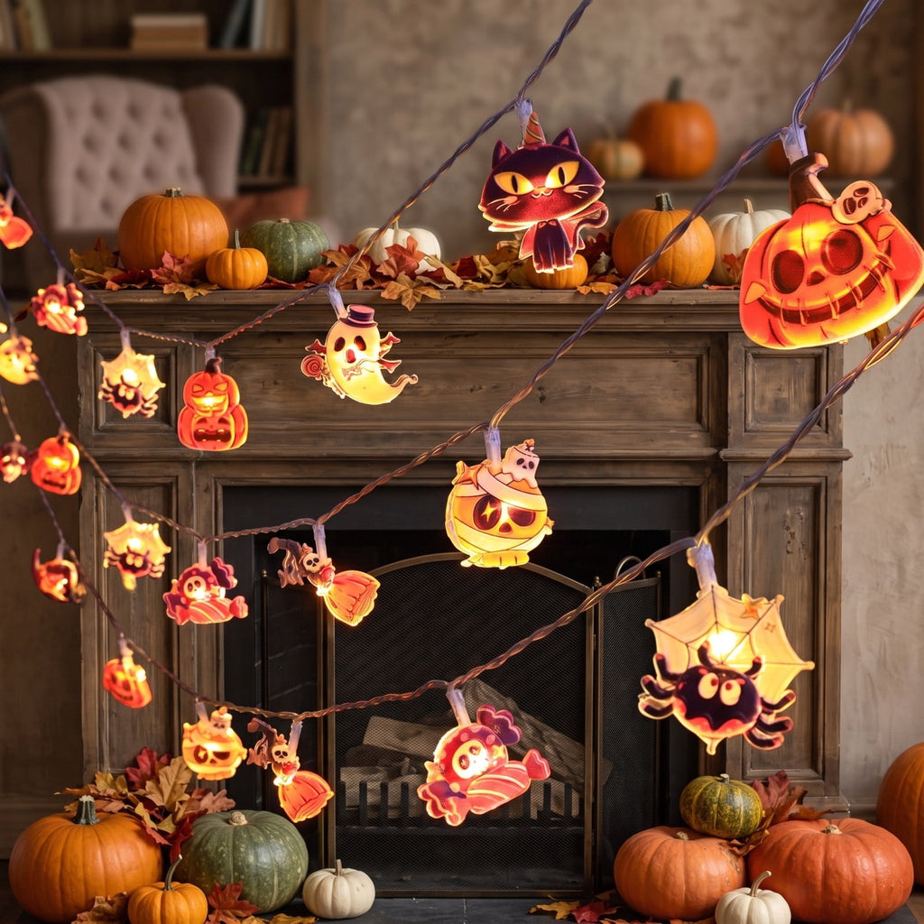 AZXY Halloween String Lights, Ghost Shaped White Halloween Lights, Indoor Outdoor Halloween Decor, Halloween Party Indoor Decor, Battery 5 FT Halloween Decorations, Stair Mantel Patio Halloween Decor
