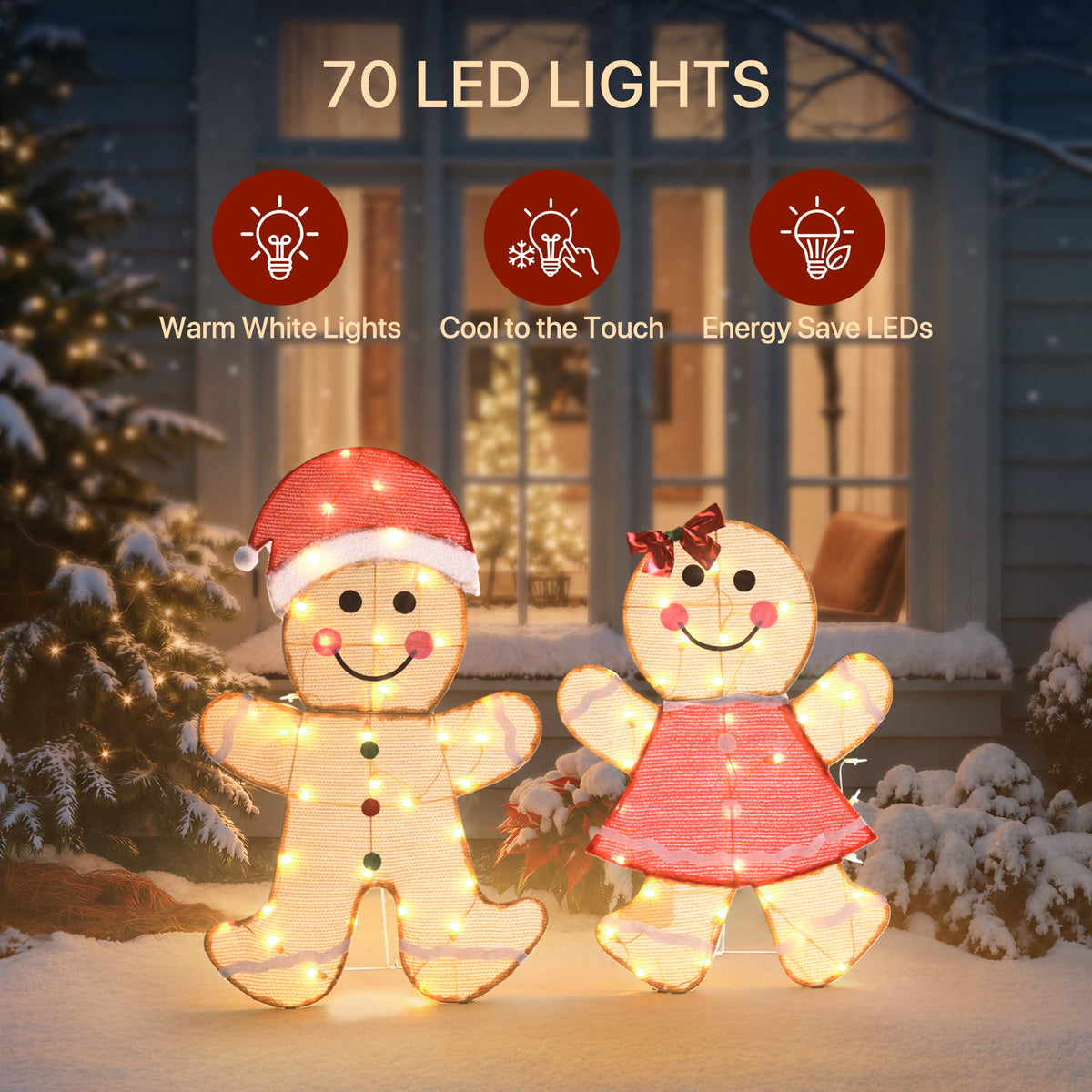 DEORAB 2-Pieces Outdoor Christmas Gingerbread Man lghting Decorations Xms Indoor Yard Garden Lawn Holiday Festive Light-up Decor, 70 LED Lights
