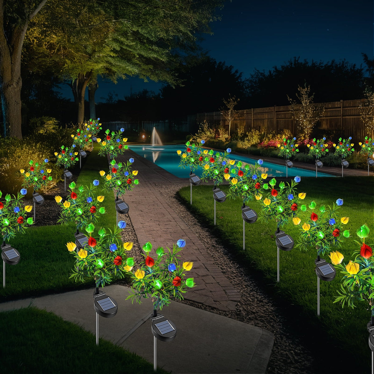 Qoosea Solar Garden Lights Outdoor Waterproof Decorative Flower New Upgraded 2 pack with 17 Butterfly Solar Lights for Garden Yard Outdoor Decor Pathway, Gifts for Mom