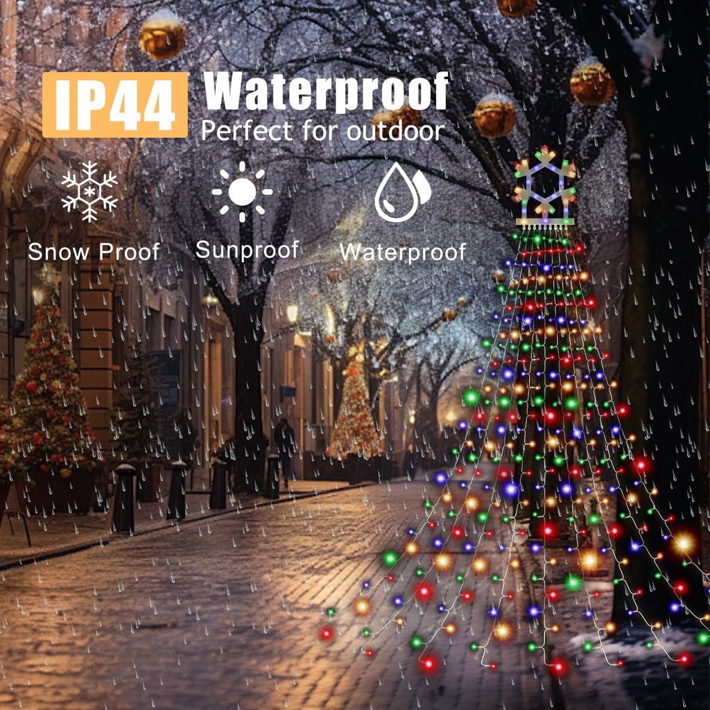 DAYBETTER Christmas String Lights Outdoor, Waterfall Star Lights with 317 LED, for Christmas Tree, New Year Decoration (Star-Multicolor)