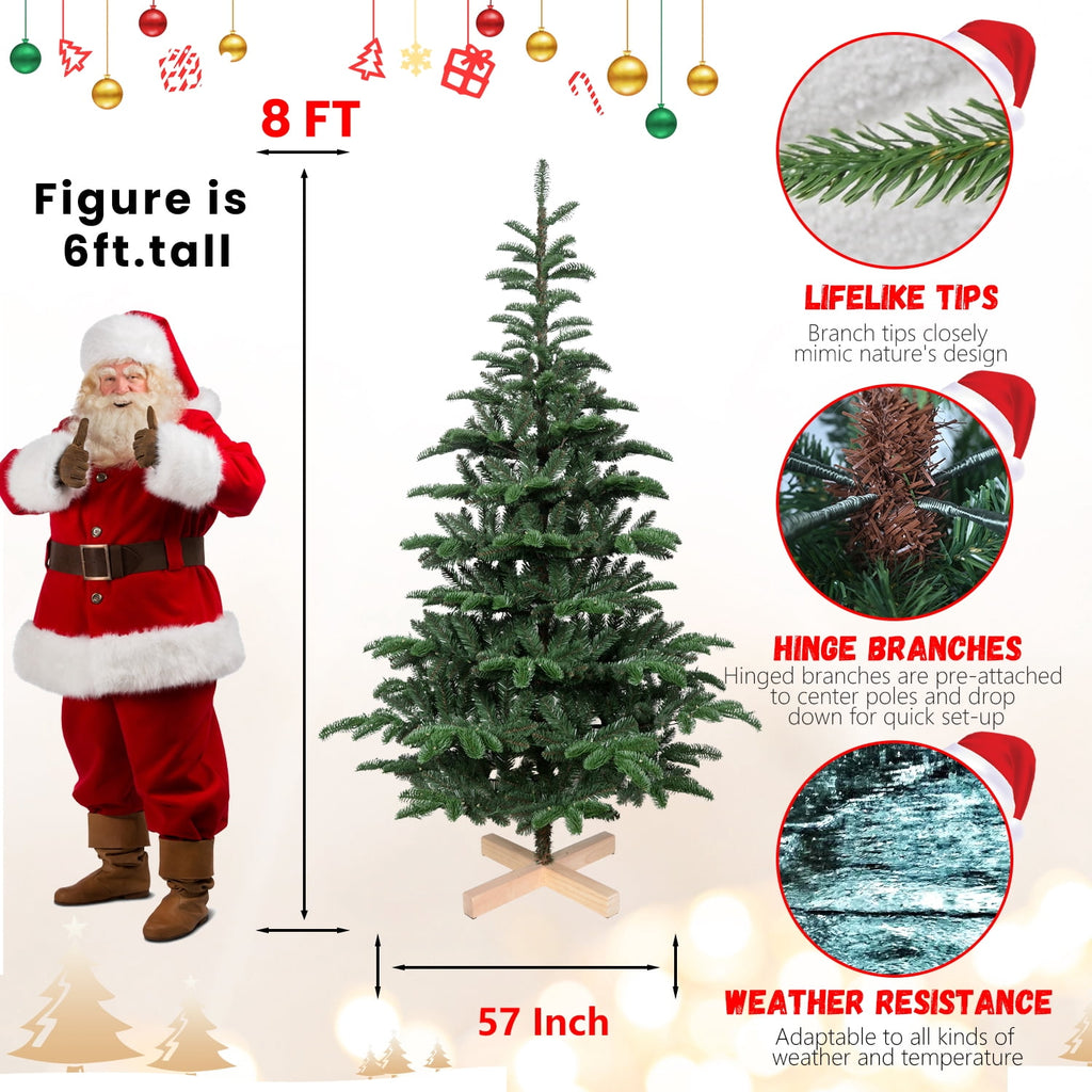 Mayhihi 7FT Pre-Lit Artificial Full Christmas Tree with 400 Lights, Hinged Premium 941 PE & PVC Mixed Branch Tips, Wooden Base, Green