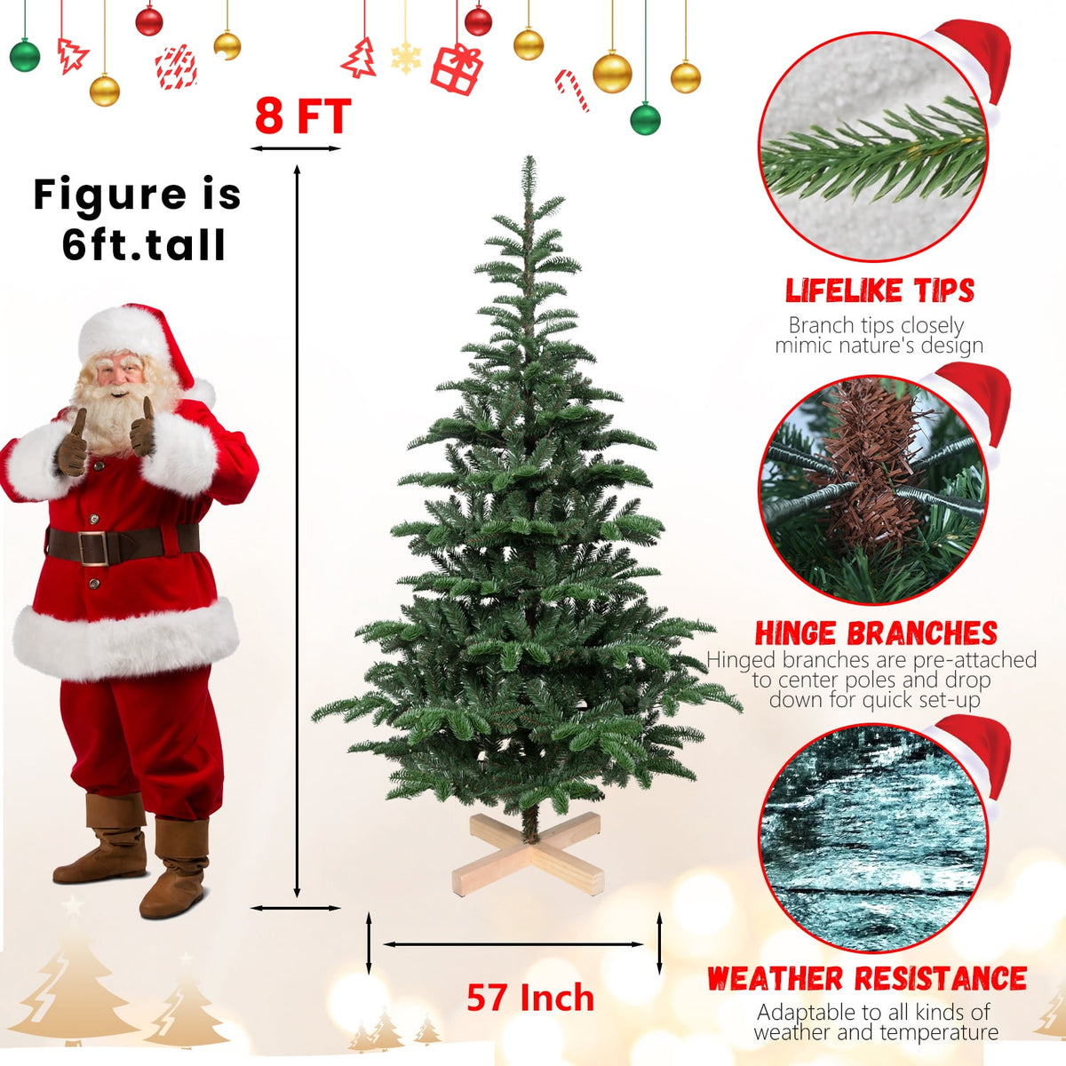Mayhihi 7FT Pre-Lit Artificial Full Christmas Tree with 400 Lights, Hinged Premium 941 PE & PVC Mixed Branch Tips, Wooden Base, Green