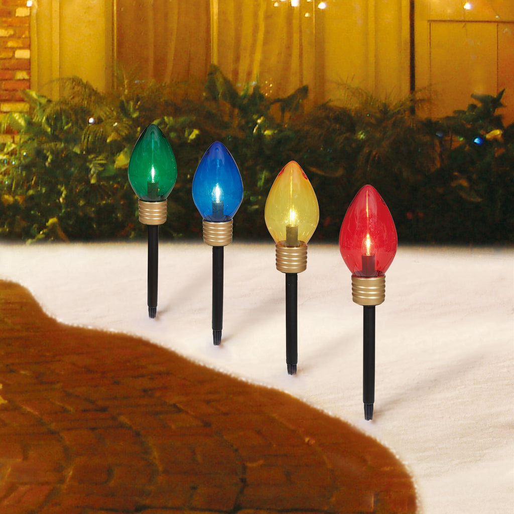 Indoor/Outdoor Jumbo LED C9-Style Christmas Bulb Pathway Lights, Multicolor, Set of 4, by Holiday Time