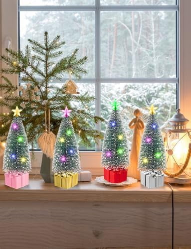 Mini Christmas Tree with Lights, 4 Pack Tabletop Christmas Trees