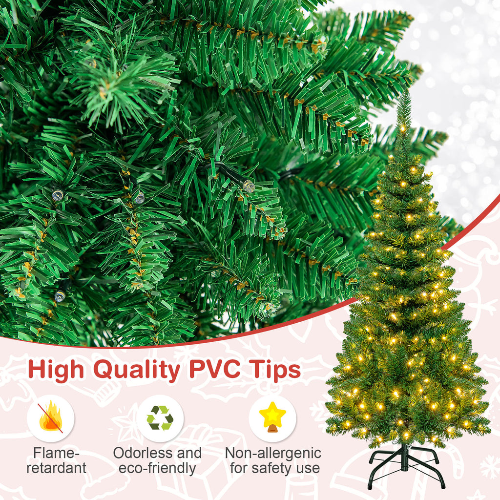 Topbuy 6.5ft Pencil Christmas Tree Pre-Lit Hinged Artificial Decoration w/ 250 Warm White Lights