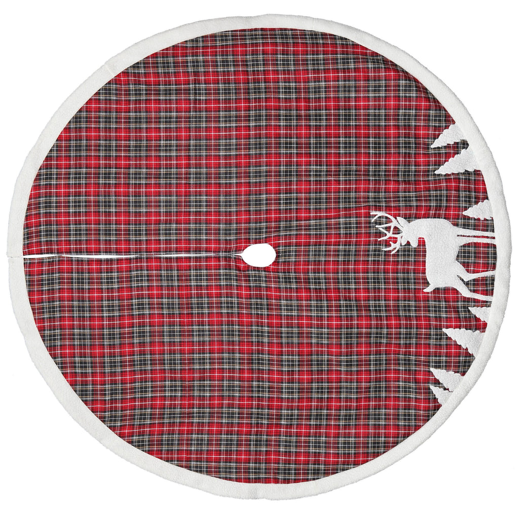 Dyno 48" Red and Black Plaid Reindeer Christmas Tree Skirt