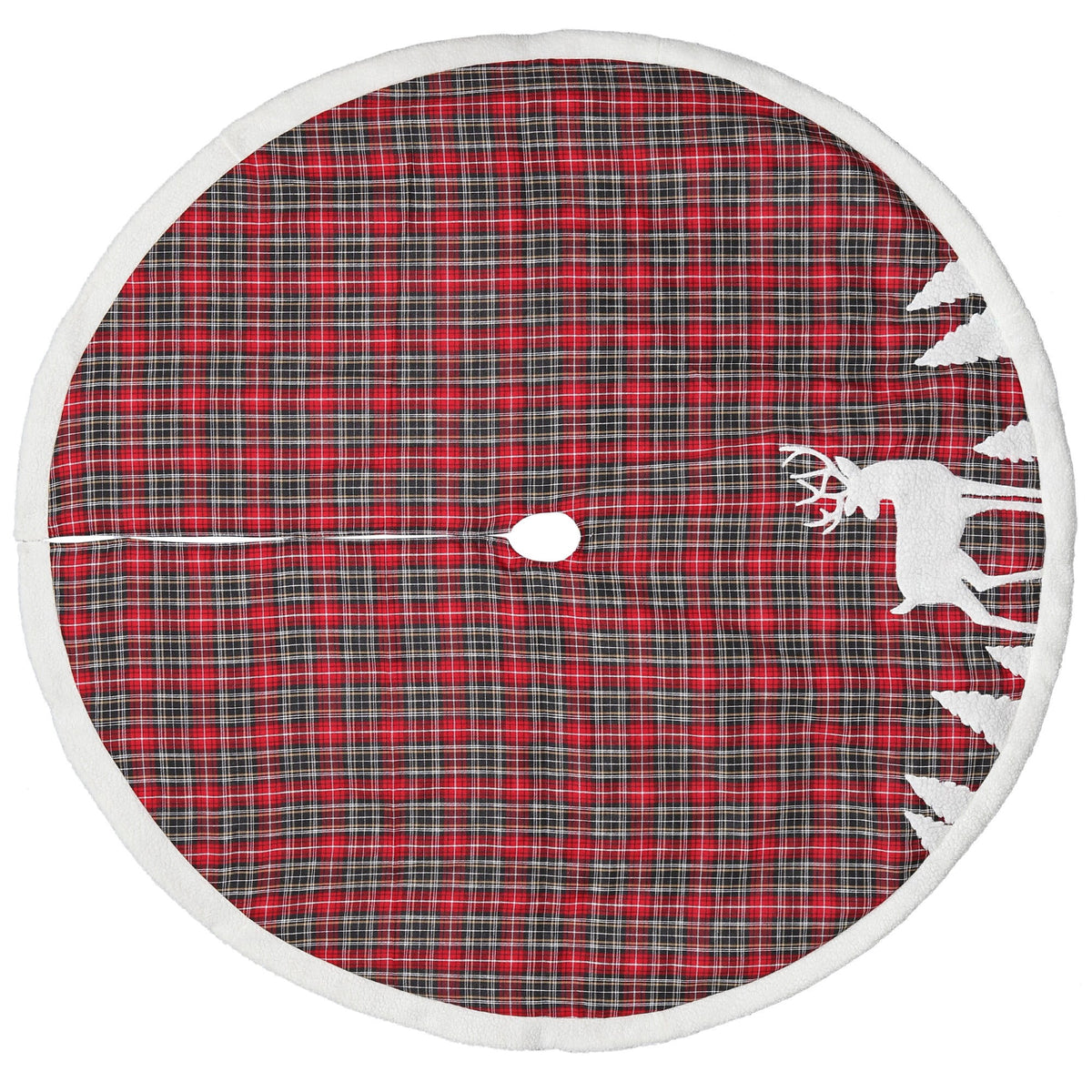 Dyno 48" Red and Black Plaid Reindeer Christmas Tree Skirt