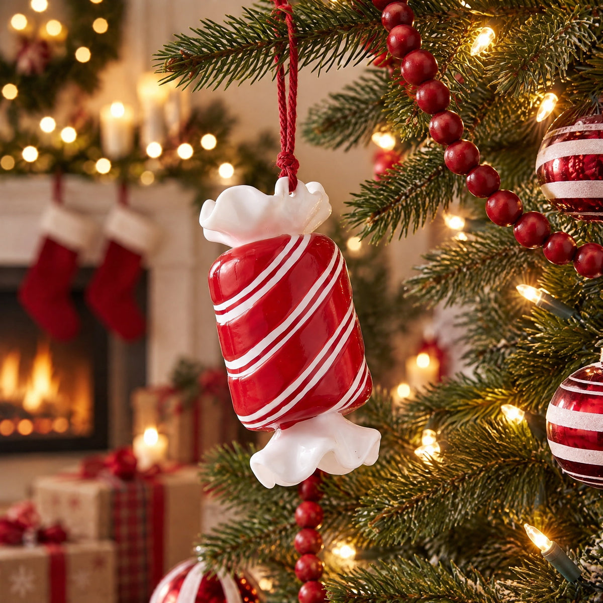 Red and White Stripe Candy Christmas Ornament, 4.8", by Holiday Time