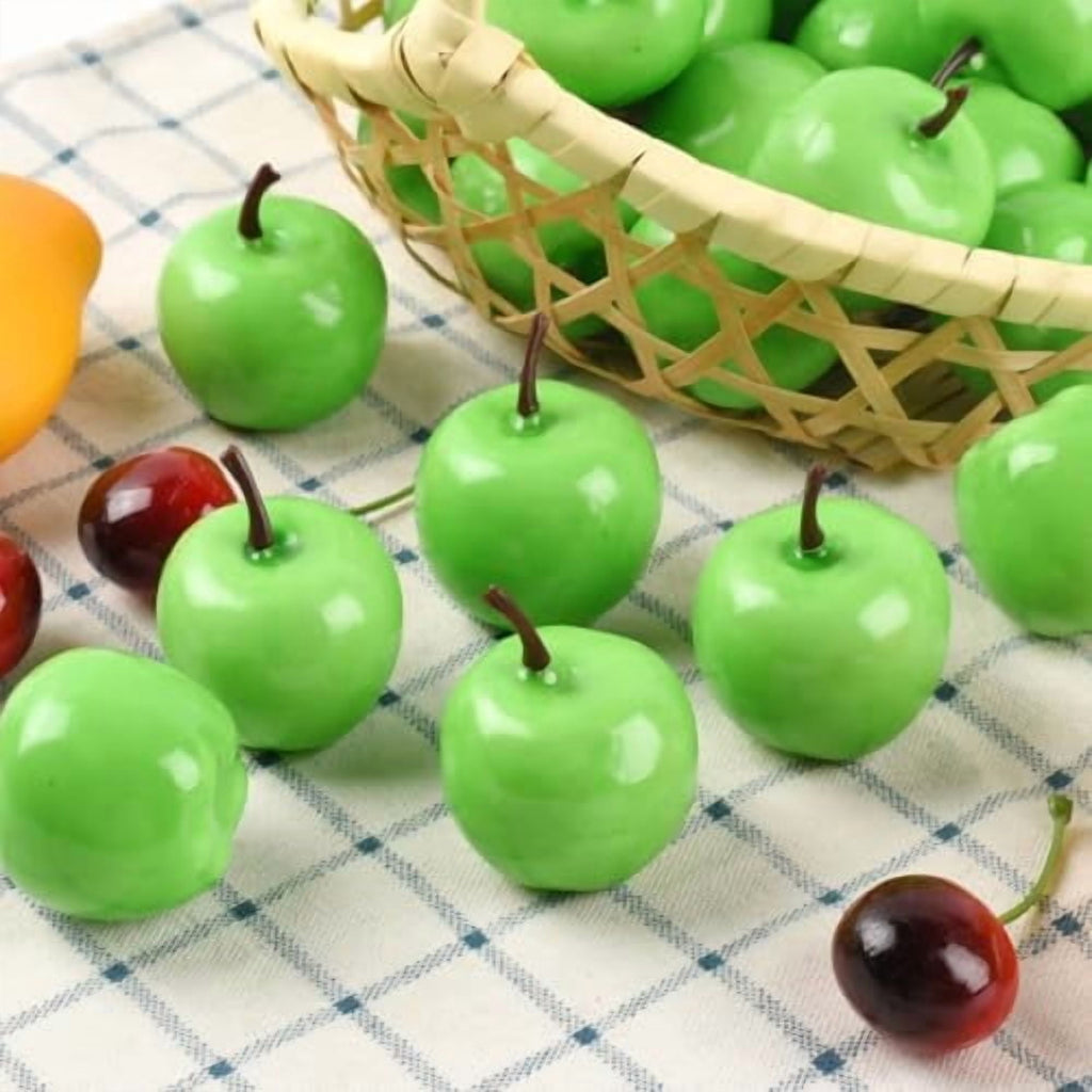 Mini Artificial Apples, 40 Pcs Lifelike Simulation Small Apples Fake Fruits for Home Kitchen Table Basket Christmas Tree Decor Photography Props, Green