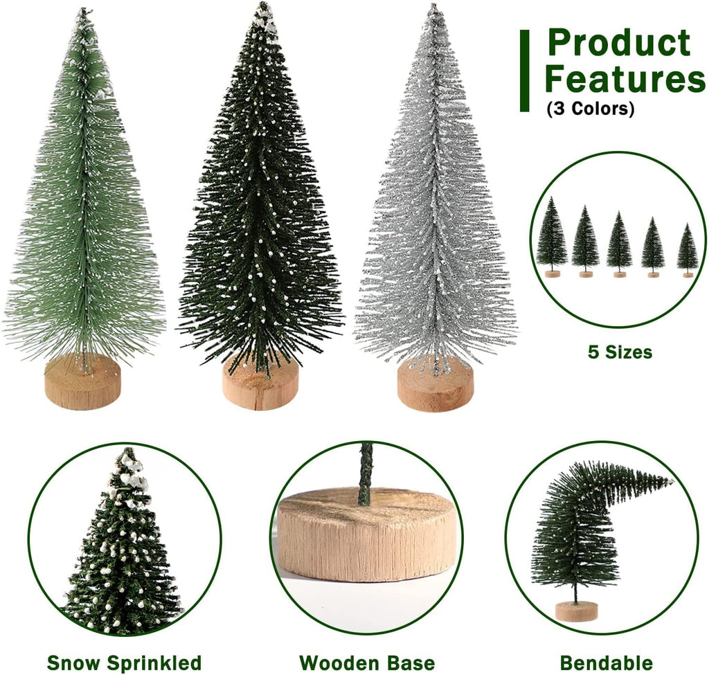 Ayieyill 30PCS Artificial Mini Christmas Trees, Mini Pine Tree Sisal Trees with Wood Base Bottle Brush Trees for Christmas Table Top Decor Winter Crafts Ornaments