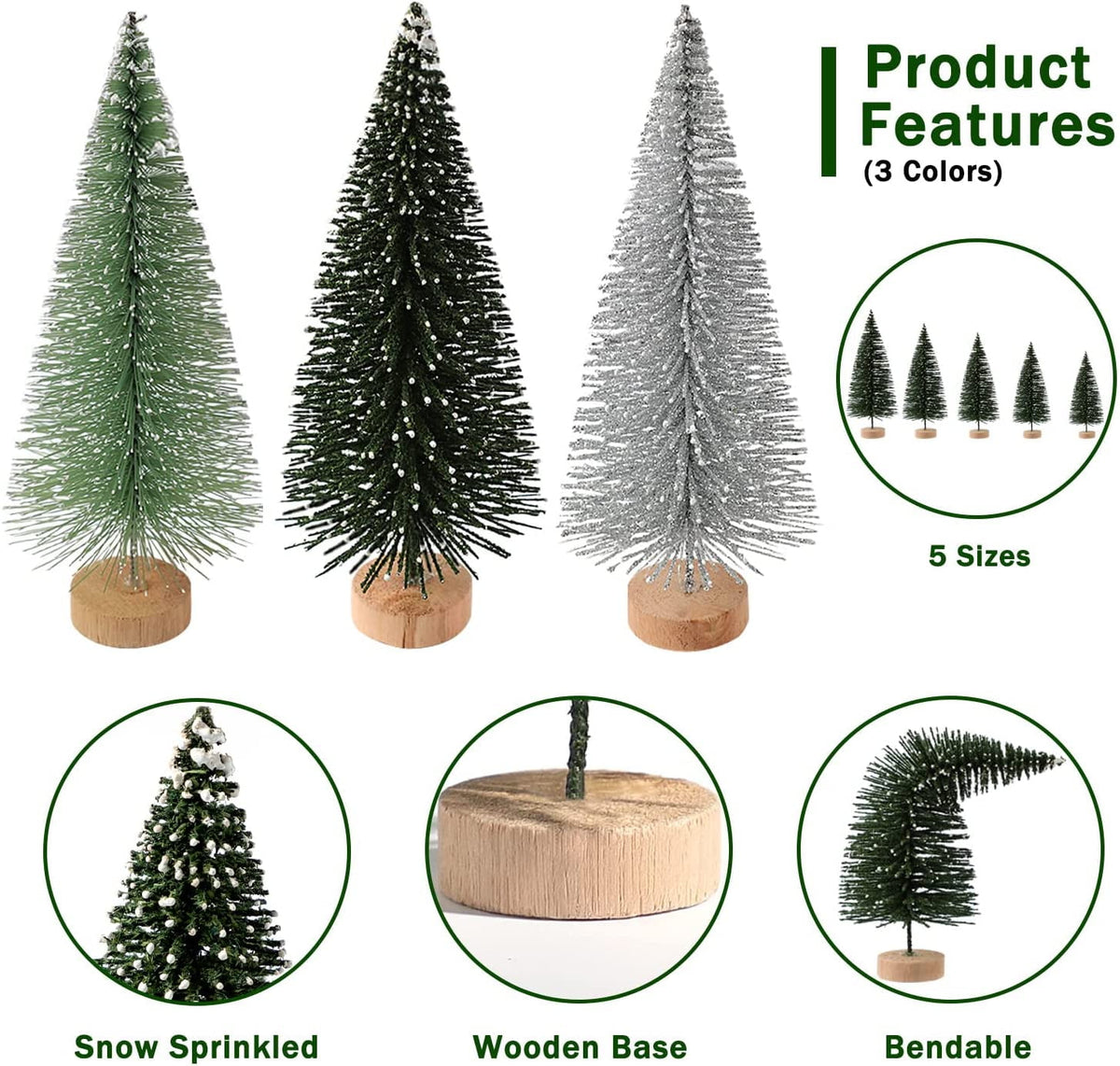 Ayieyill 30PCS Artificial Mini Christmas Trees, Mini Pine Tree Sisal Trees with Wood Base Bottle Brush Trees for Christmas Table Top Decor Winter Crafts Ornaments