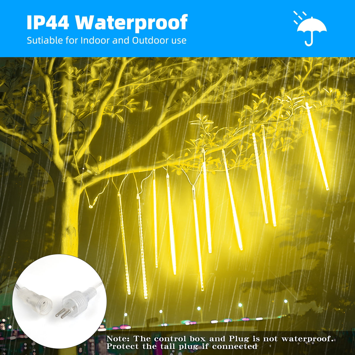 DAYBETTER Multi-Color Meteor Shower Lights Outdoor, Christmas&nbsp;Sting Lights 20in 10 Tube Waterproof Connectable Falling Rain Lights for Garden&nbsp;Yard&nbsp;Halloween Christmas Decoration