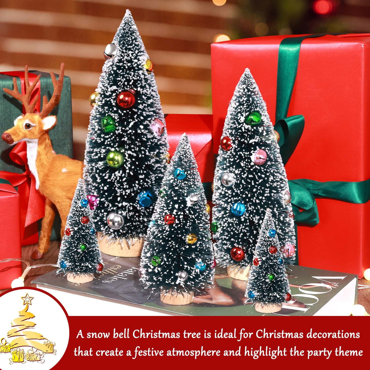 Ayieyill 9Pcs Mini Christmas Trees Christmas Decor Artificial Christmas Decorations with 4 Sizes, Christmas Tree Bottle Brush Trees Christmas Table Decorations (Pink+White)