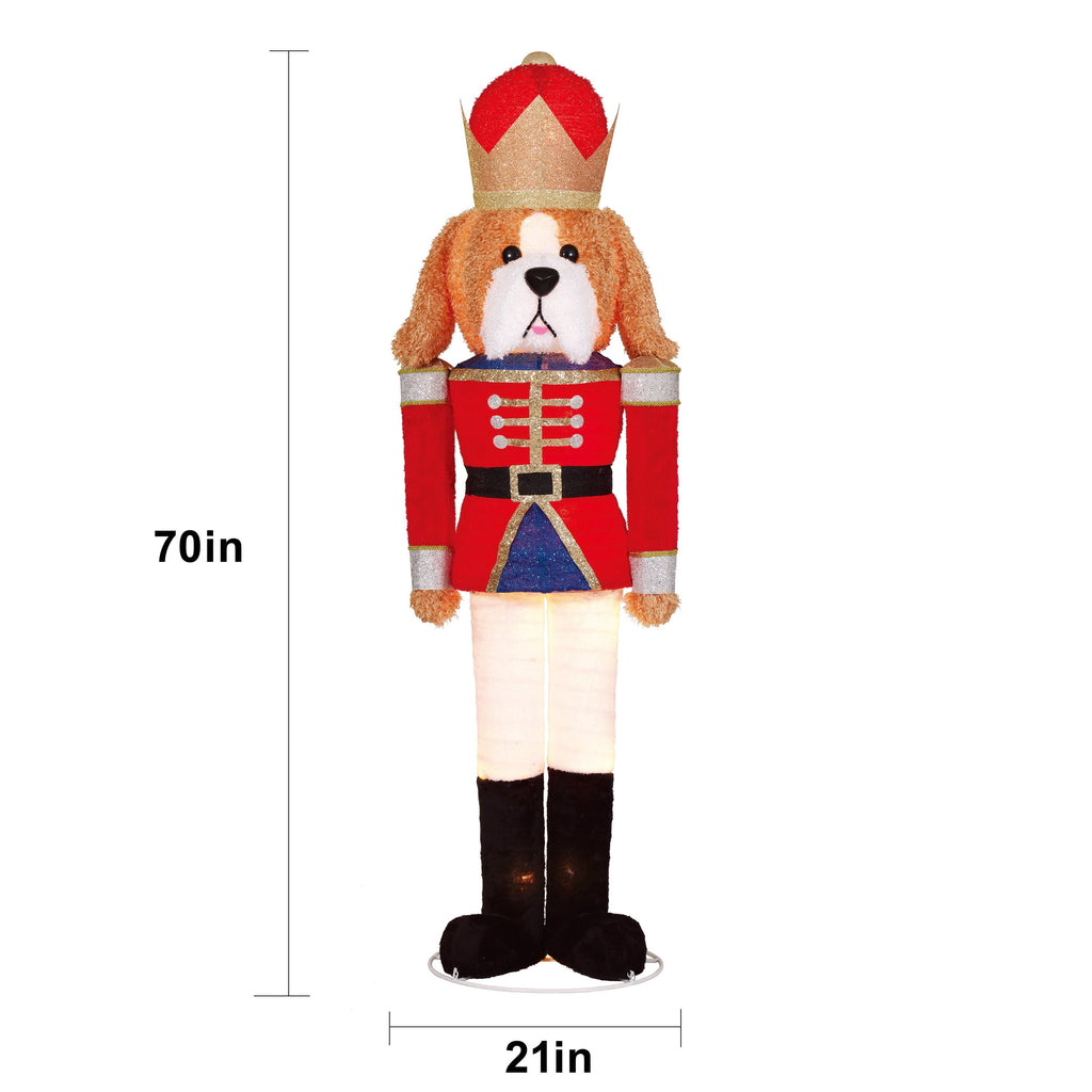 Indoor/Outdoor Light-Up Pop-Up Plush Dog Nutcracker Christmas Decoration with 11 LED Lights, Warm White, 70", by Holiday Time