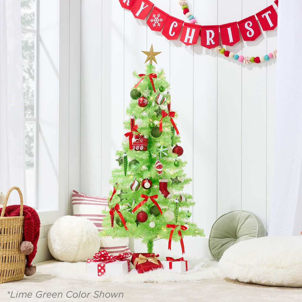 Best Choice Products 4ft Prelit Colored Christmas Tree, Artificial Tree Holiday Decor w/ 70 LED Lights - Baby Blue Tinsel