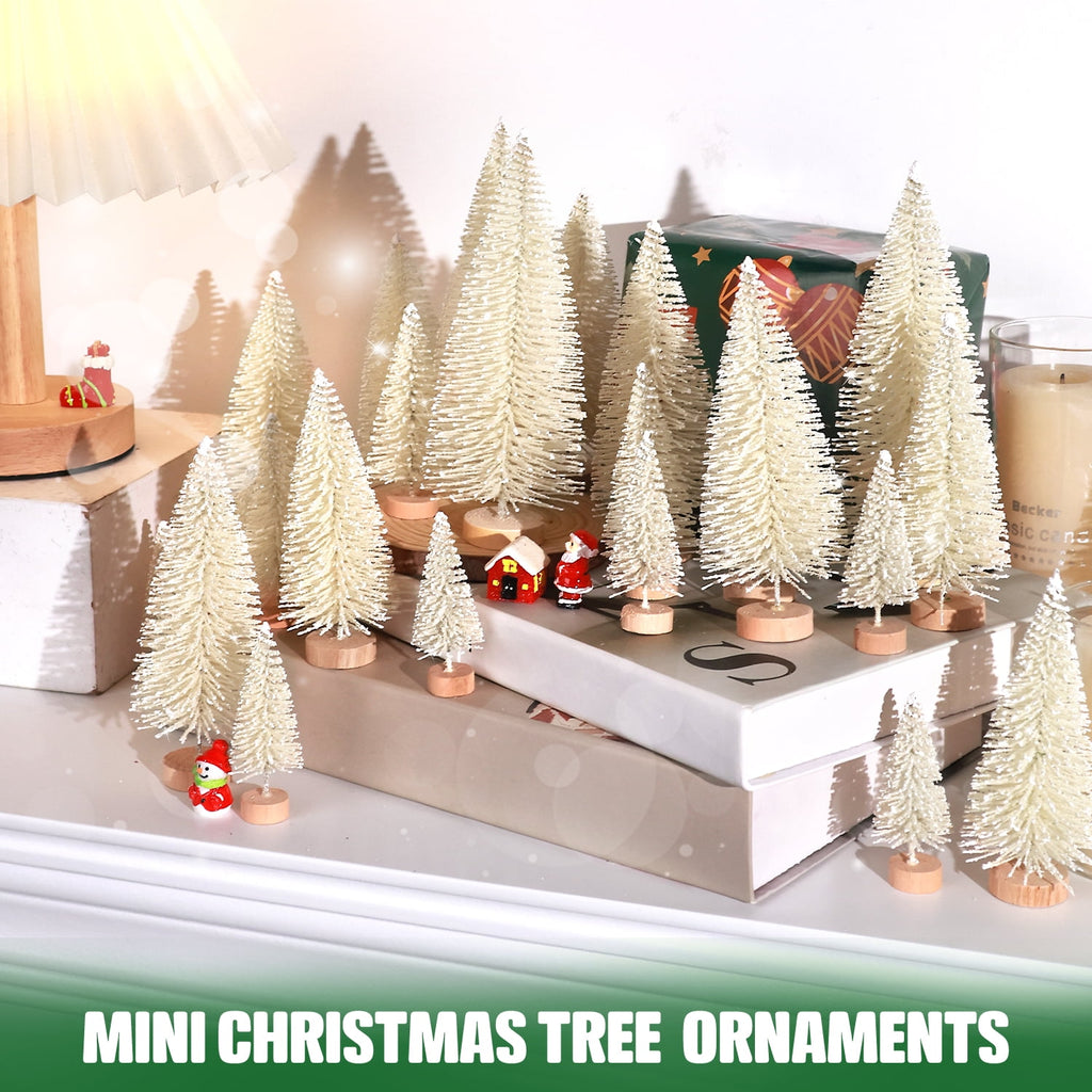 Ayieyill 30PCS Artificial Mini Christmas Trees, Mini Pine Tree Sisal Trees with Wood Base Bottle Brush Trees for Christmas Table Top Decor Winter Crafts Ornaments