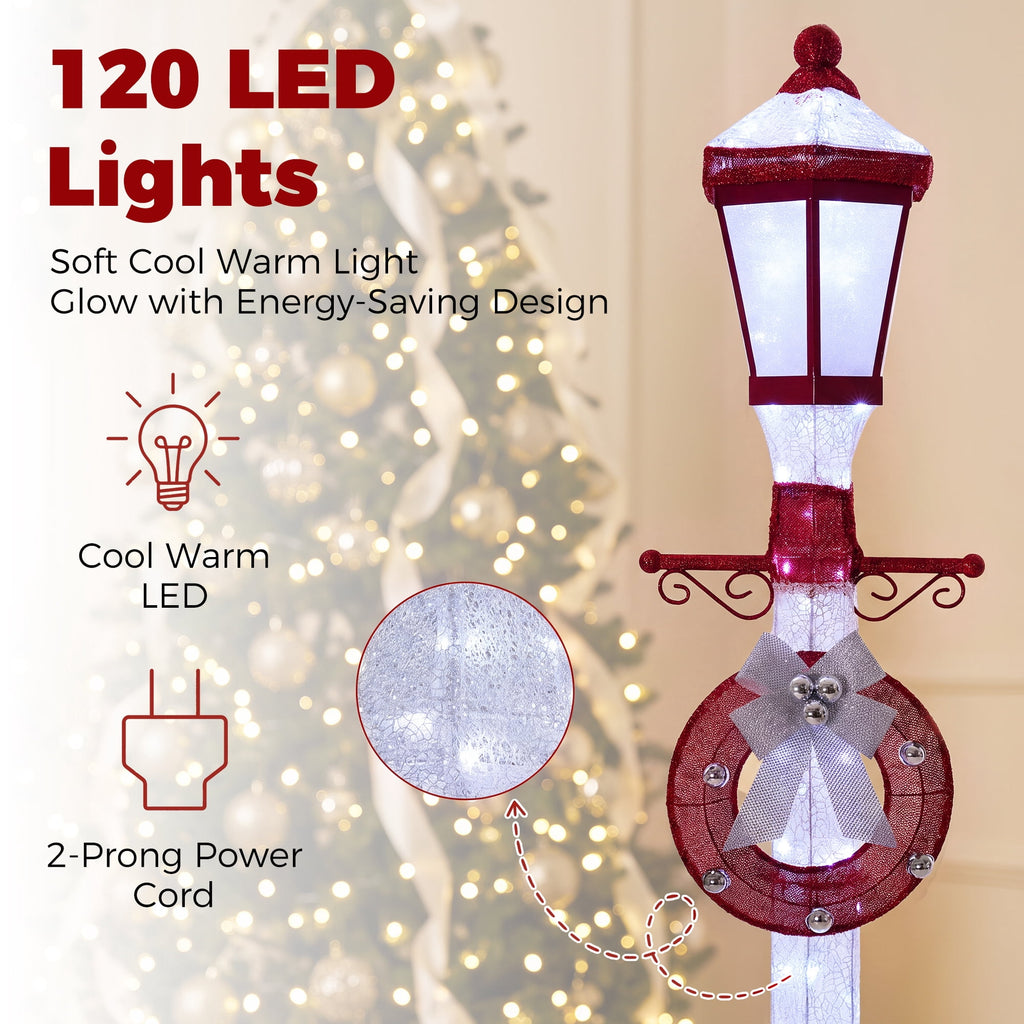 FOOWIN 6FT Christmas Lamppost Set of 2, Outdoor Christmas Lamp Post Decoration with 120 LED Lights, Holiday Porch Lamp Post Decor, Gold
