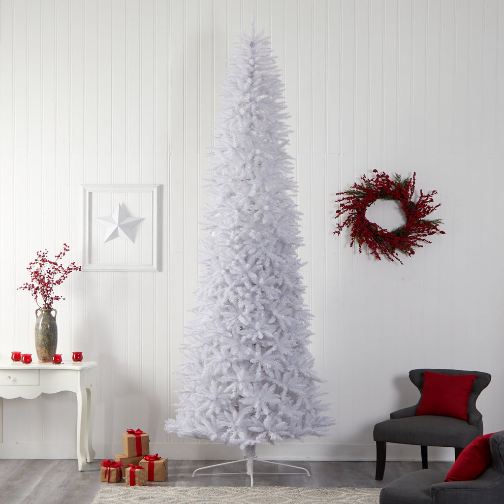Nearly Natural 3' White Slim Artificial Christmas Tree Prelit 50 Warm White LED Lights