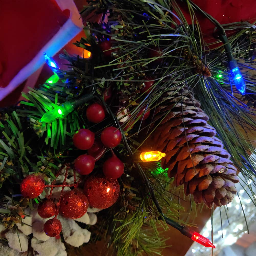 LOENDE Christmas Lights, 34ft 100 LED Outdoor String Light, 3AA Battery Operated String Light for Home Garden Xmas Tree Decor, 2 Pack
