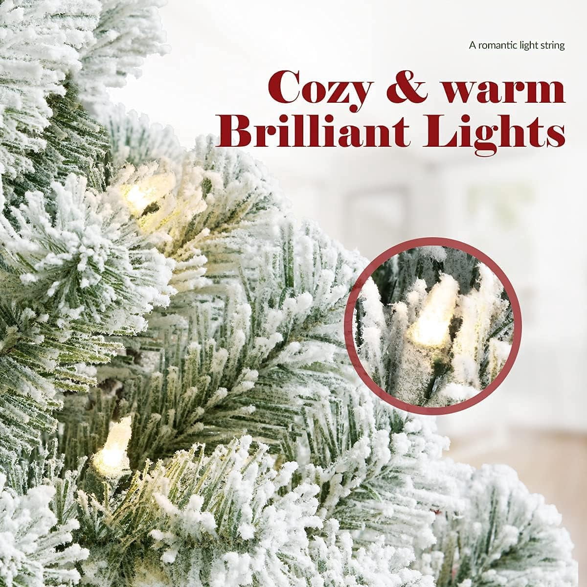 OasisCraft 9ft Pre-Lit Snow Flocked Artificial Pencil Christmas Tree with 450 Clear Lights, Hinged Snowy Slim Xmas Tree Outdoor for Festive Holiday Decor