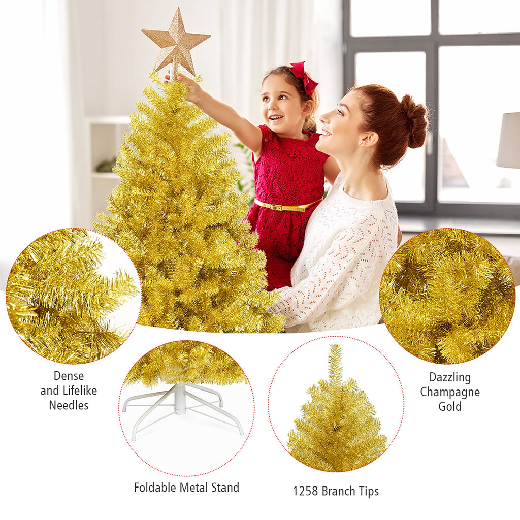 Costway 7.5 FT Artificial Christmas Tree Hinged Unlit Xmas Tree Silver